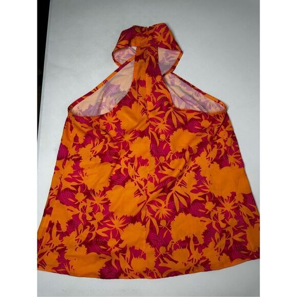 Chicme Floral Print Surfs Up Halter Bohemian Top Zip Back Orange Pink Size M - Picture 7 of 11